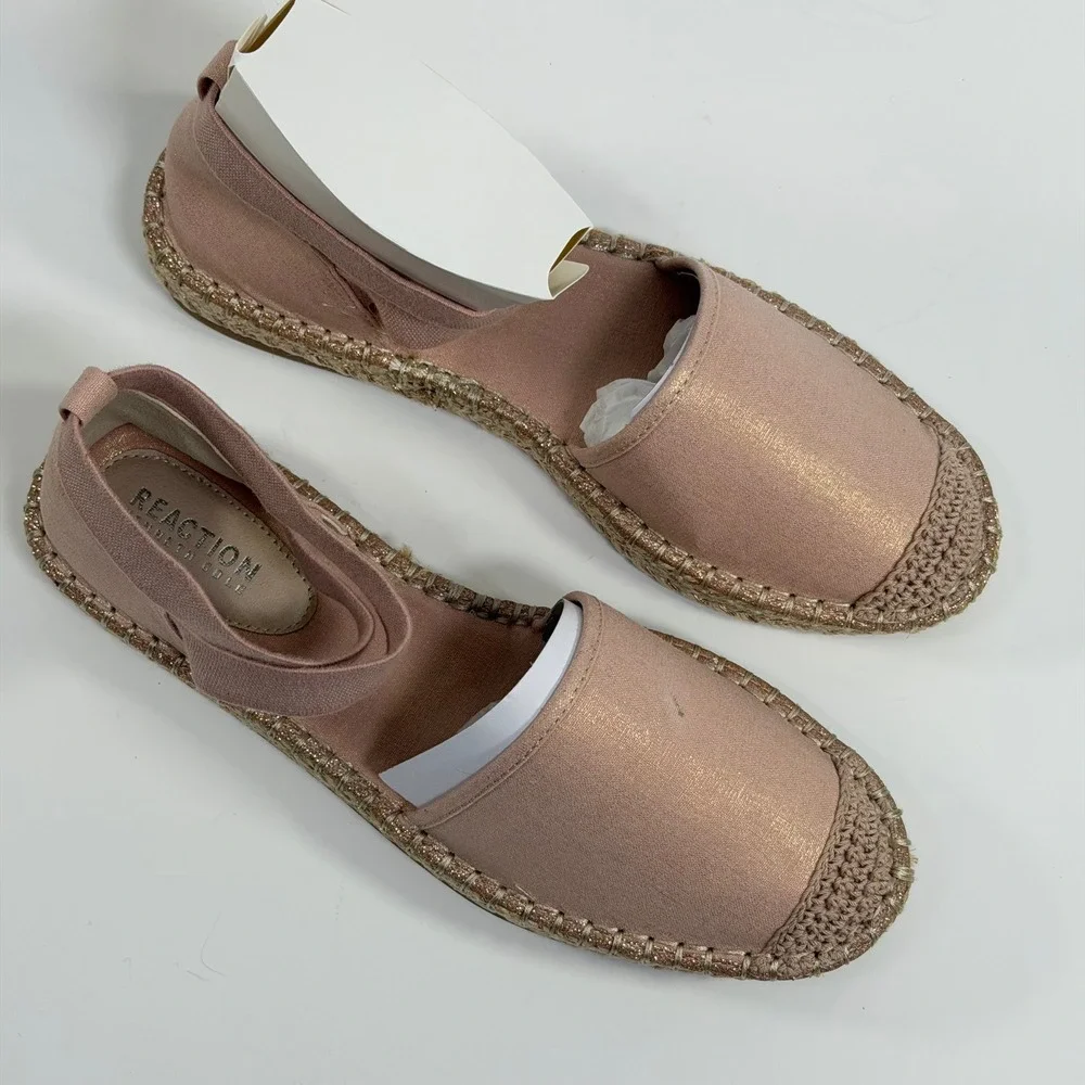 Kenneth Cole Reaction Size-10 Beech Rose Metallic Espadrille Flat Ankle Strap